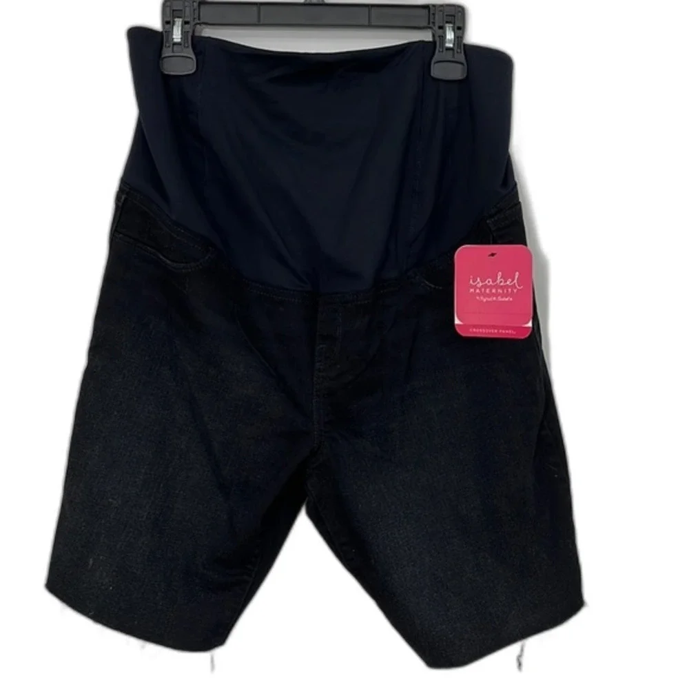 Isabel Maternity Bermuda Cut Off Denim Shorts Black Size 14 NWT
